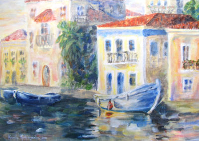 boats mediterranean harbor painting