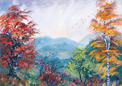 fall birds landscape painting