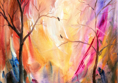 abstract trees and birds painting