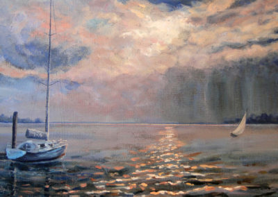 storm boats seascape painting