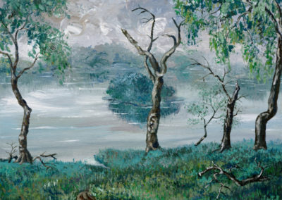 cloudy lake landscape painting