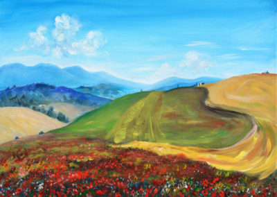 tuscany poppyfield landscape painting